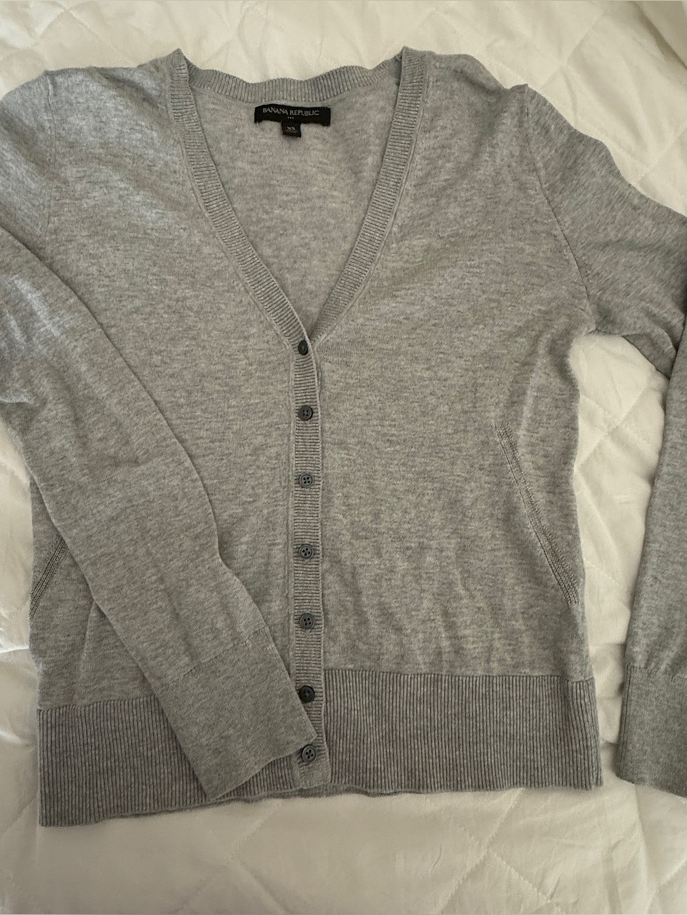 Banana Republic Light Gray V-Neck Button Cardigan